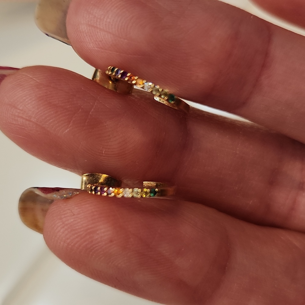 Rainbow rhinestones huggie hoop earrings